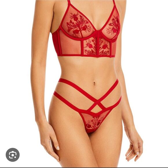 Thistle & Spire Verona Floral Embroidered Crimson Strappy Thong Panties NWT - Picture 5 of 5